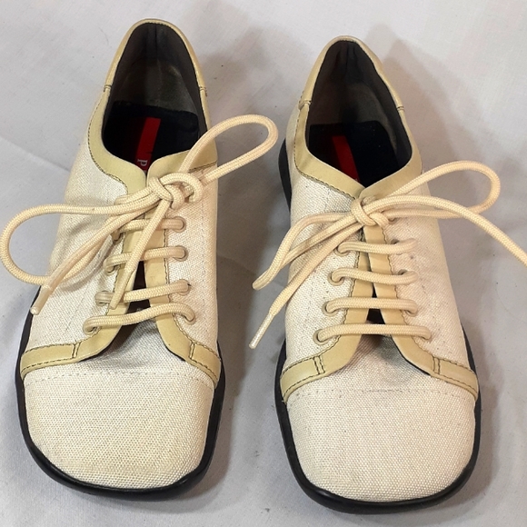 Vintage Y2K cream and white Prada tennis shoes Canvas and leather - Picture 1 of 11